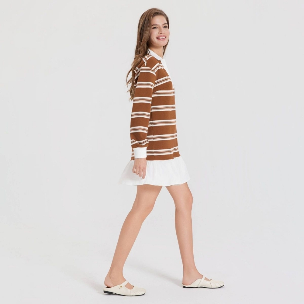A New Day Brown Striped Mini Sporty Polo Dress Small